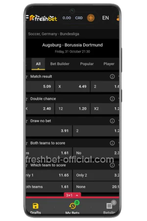 Freshbet bookmaker event line odds markets