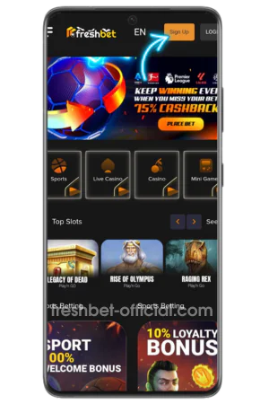 FreshBet Casino Canada registration button interface homepage