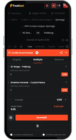 Freshbet Italia bet slip confirmation placement