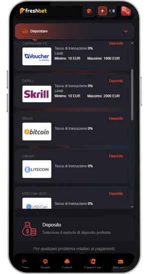 FreshBet Italia first deposit bonus activation interface