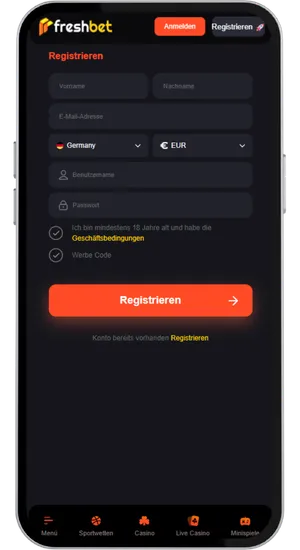 FreshBet Deutschland Registrierungsformular