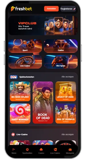 FreshBet Casino Deutschland Registrierungsbutton auf der Startseite