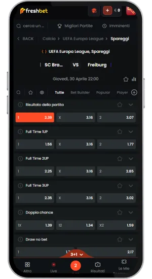 Freshbet bookmaker event line odds markets